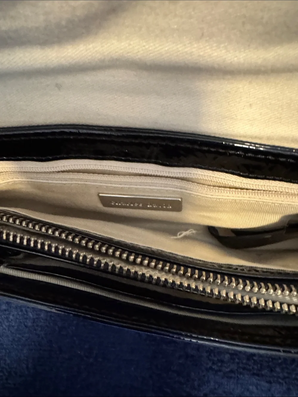 Charles David Black Patent Leather Wristlet with Gold Charm